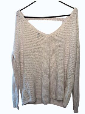 FOREVER 21 Women's Ivory Knit Open-Back Loose-Fit Sweater size Small